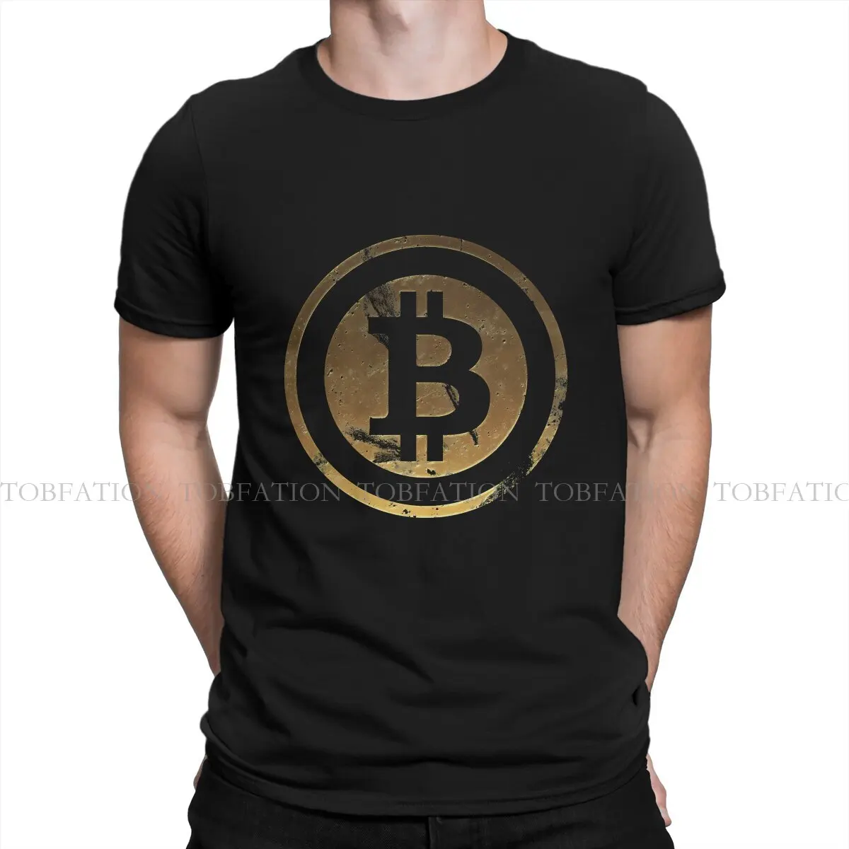 Vintage Bitcoin Cryptocurrency TShirt for Men Golden Soft Leisure Sweatshirts T Shirt Novelty New Design Fluffy