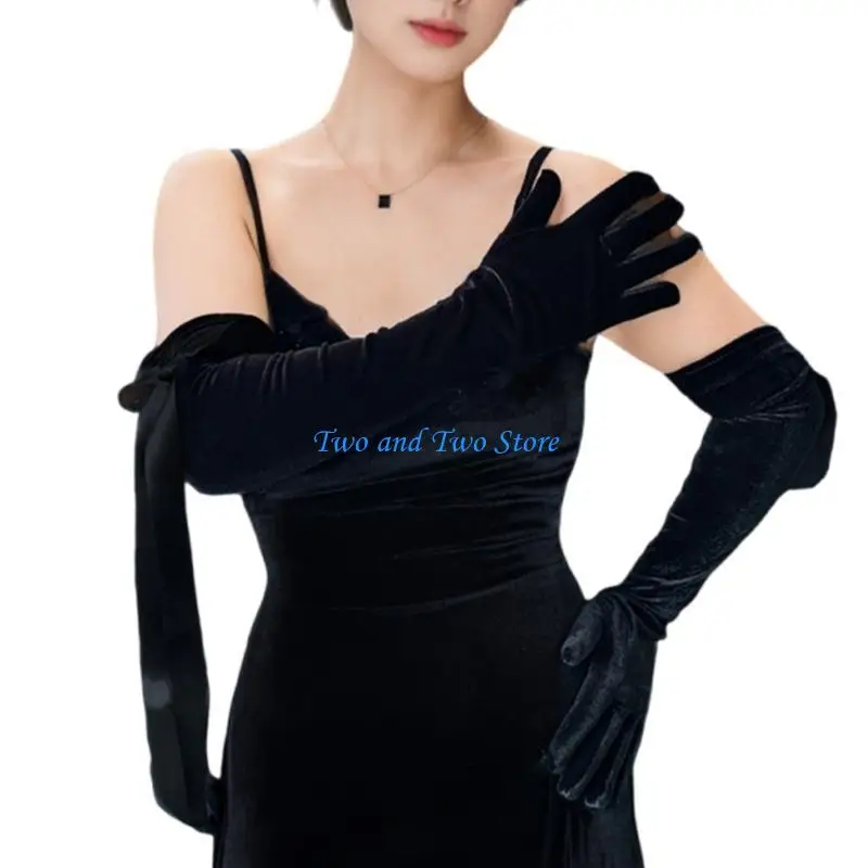 HX6F قفازات شريطية طويلة طول الكوع قفازات طويلة للسهرة كم اليد للنساء حفلات السهرة وحفلات الزفاف #4