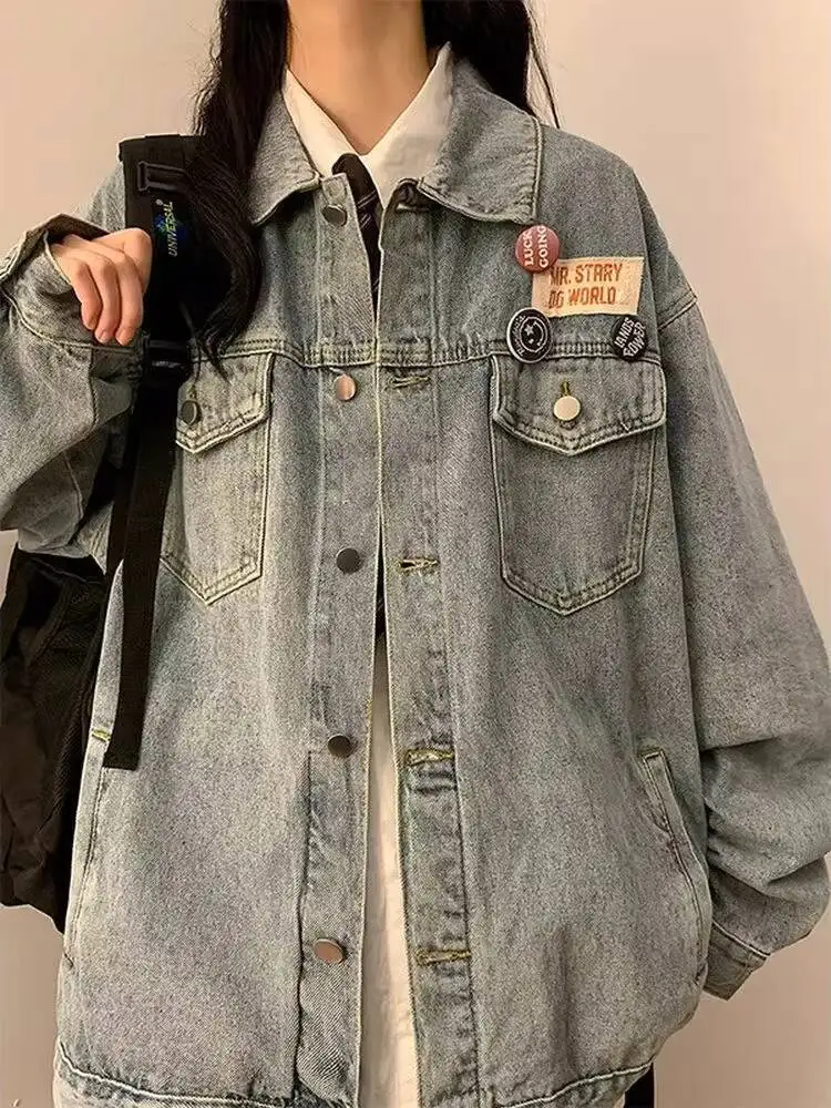 Women Coat 2025 Vintage Wash Denim Jacket Men Women Button Up Long Sleeve Jean Jacket Fashion Menswear Trucker Coat