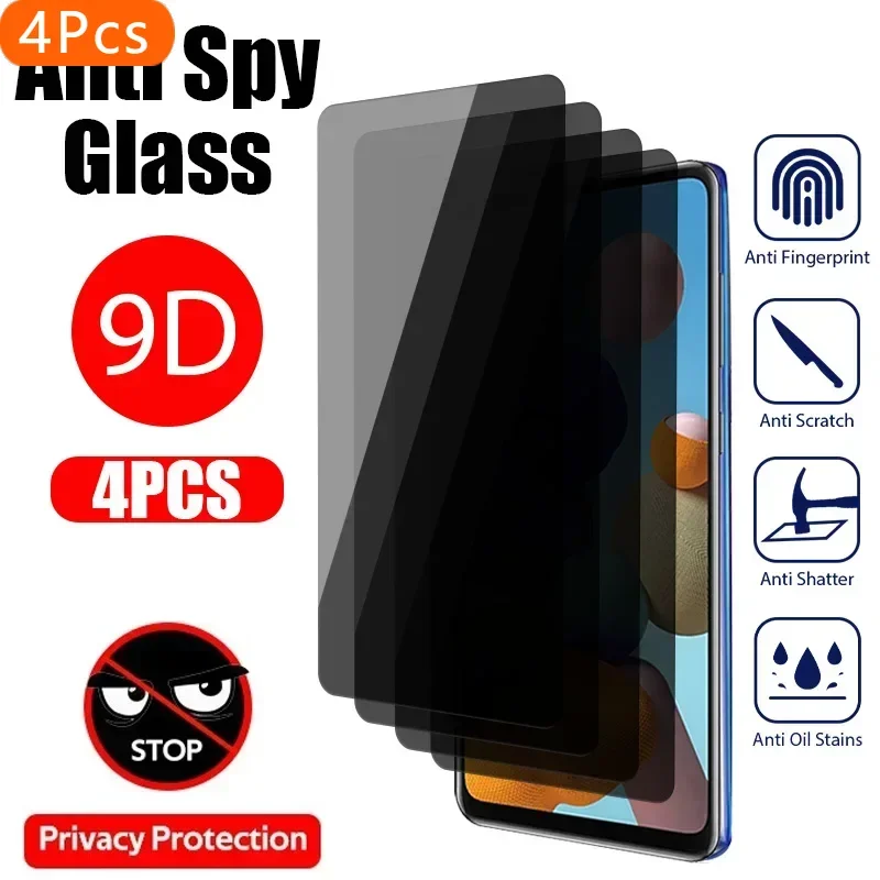 4PCS 개인 정보 보호 유리 삼성 A12 A53 A73 A33 A23 A22 A32 A52 A51 안티 스파이 화면 보호기 삼성 A50 A71 S20 S21 FE 5G