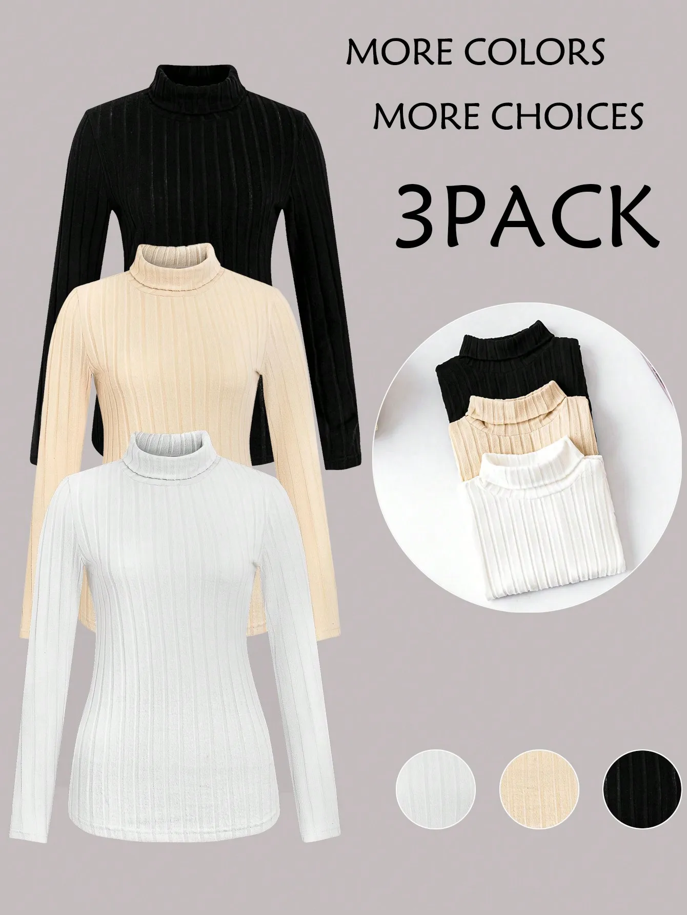 

Chiquease 4 шт. однотонная футболка с высоким воротом, осенняя ткань для женщин