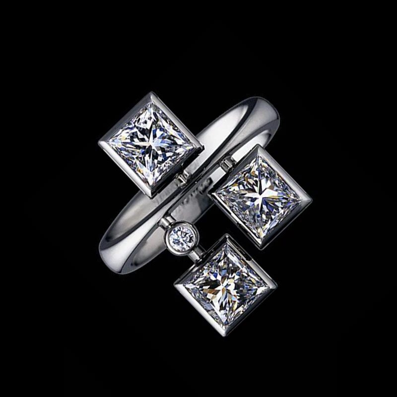 925 Silver Original Exclusive Ladies Square Zircon Ring Hip Hop Geometric Stereo Ring Reception Anniversary Jewelry Gift