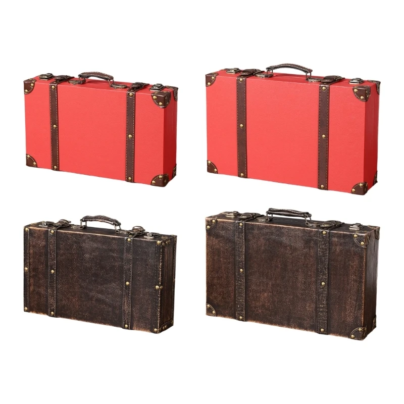 Elegant Retro Suitcases Reinforced Leather Handle Two Sizes for Home Storage and Decorative Display 15UB