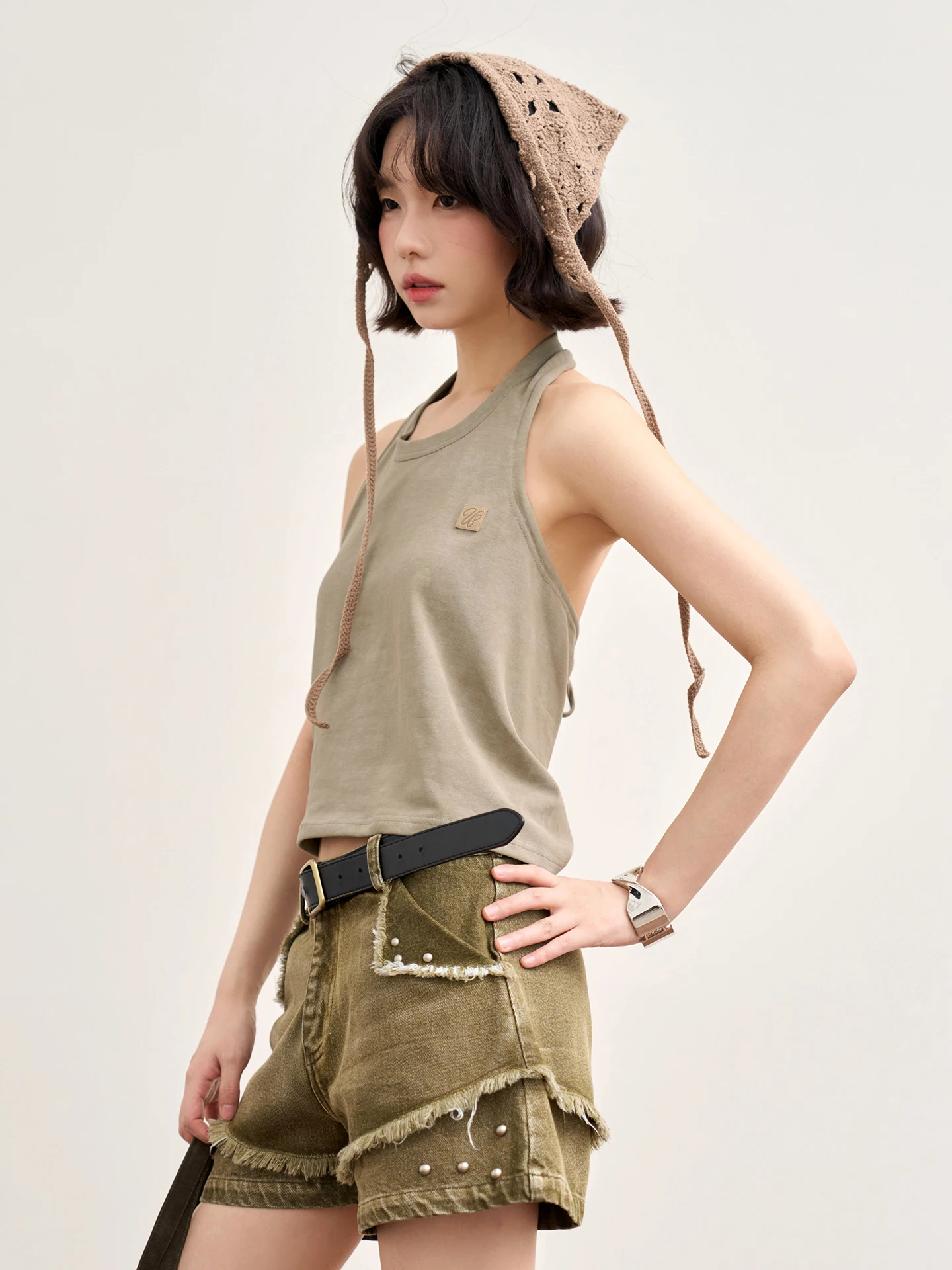 Winkü Women's Summer Neck Hanging Backless Vest Breathable Cotton Polyester Blend Short Length  Color Outerwear