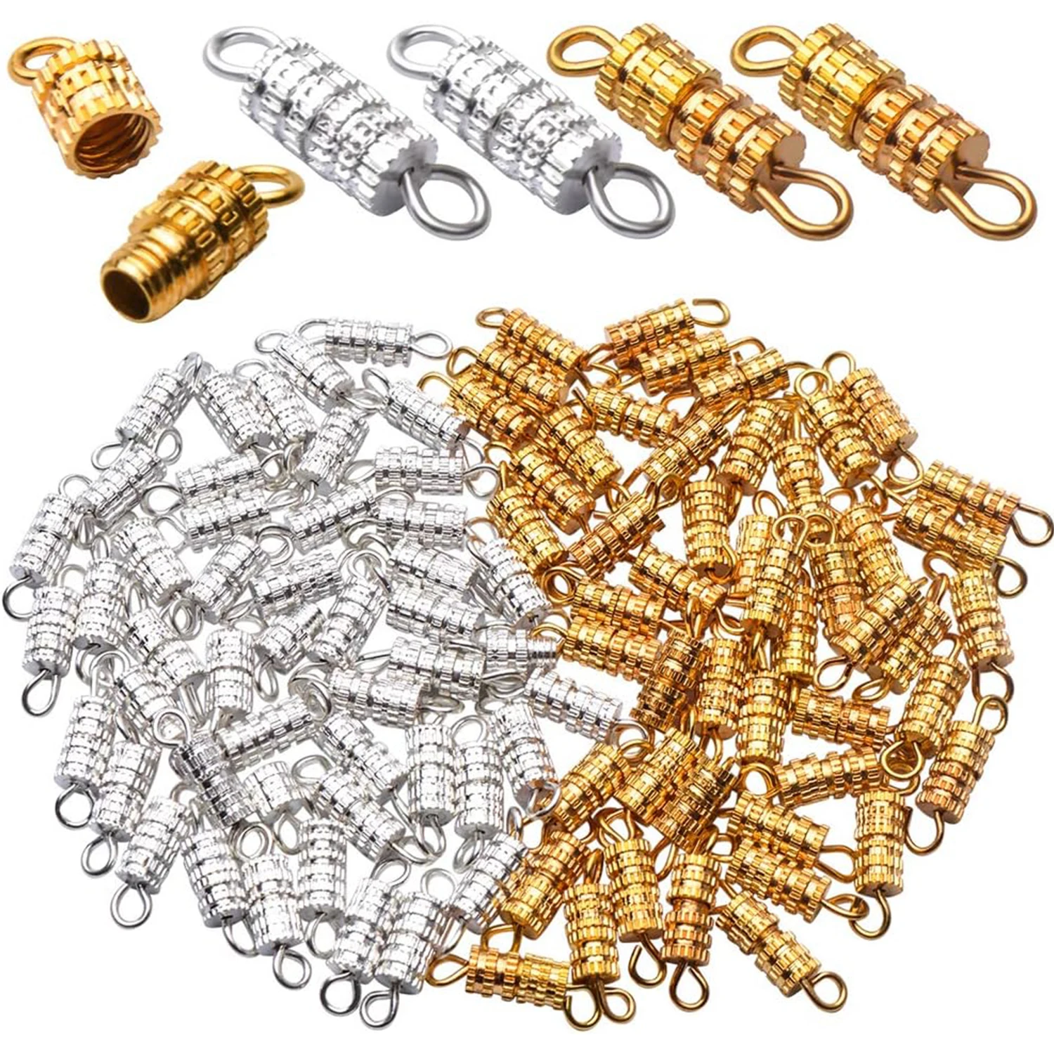 

100pcs Barrel Screw Clasp Column Twist Screw Clasps Brass Screw Fastener Clasp Connector with 2 Hole for DIY Bracelet Necklace