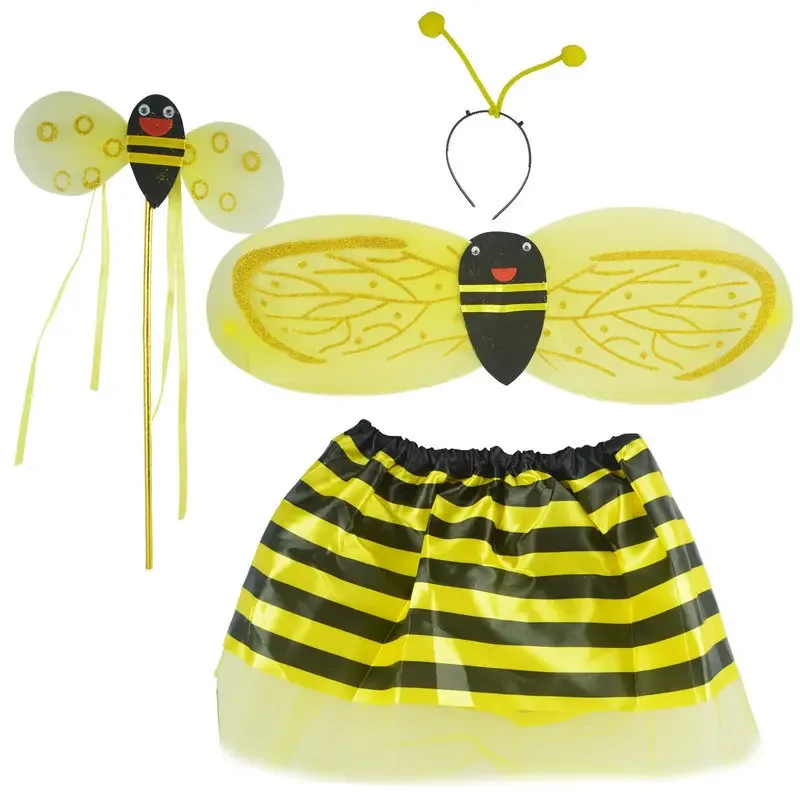 Children Kids Girls Bee Ladybug Wings Headband Magic Wand Skirt Party Cosplay Princess Cosplay Birthday Wedding Costume