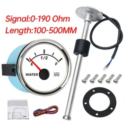 52mm Gauge Water Water Level Gauge with 0-190 Ohm Water Level Sensor 100-500mm Level Indicator with Red Backlight for Boat Car