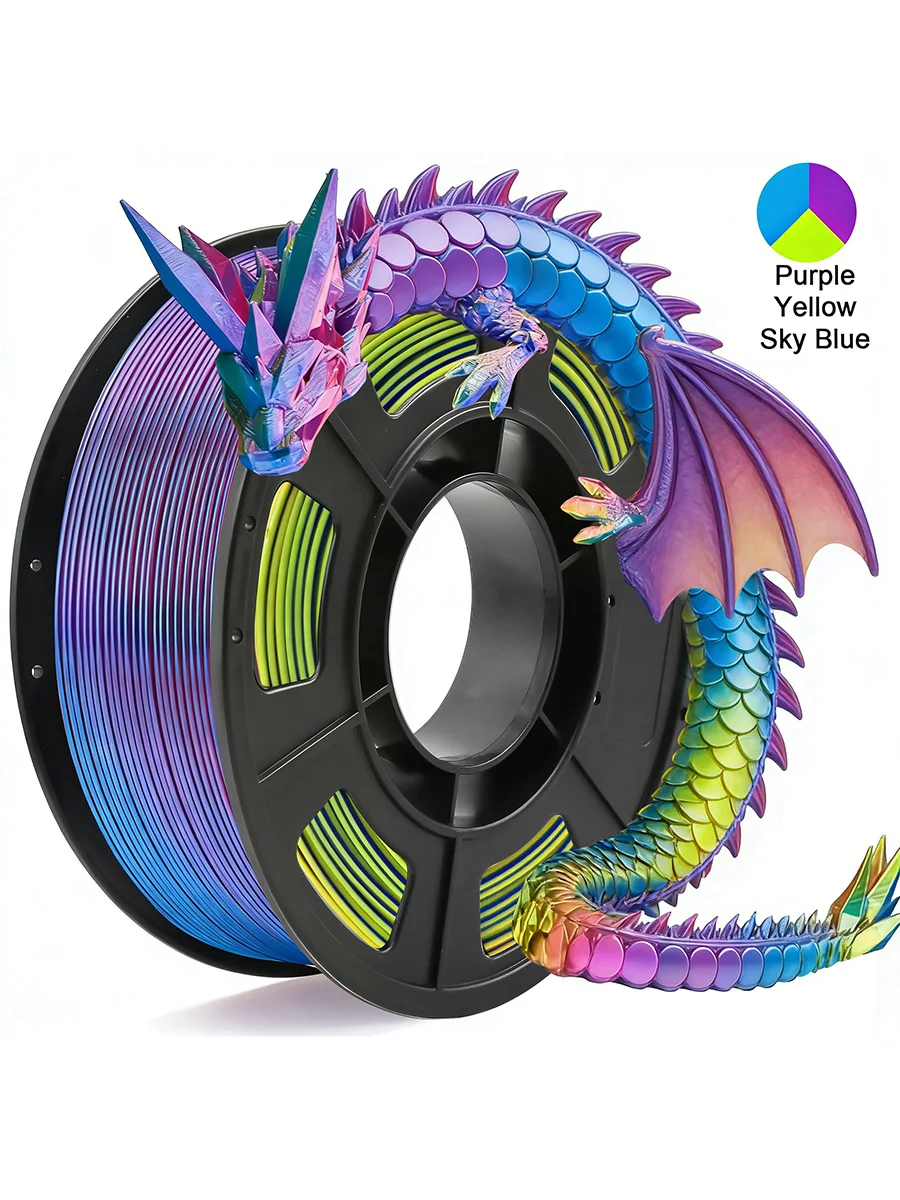 Tricolor Silk PLA 3D-printerfilament 1,75 mm 250 g (0,55 lbs) spoel, hoogwaardig printmateriaal voor de meeste FDM 3D-printers - afbeelding 2