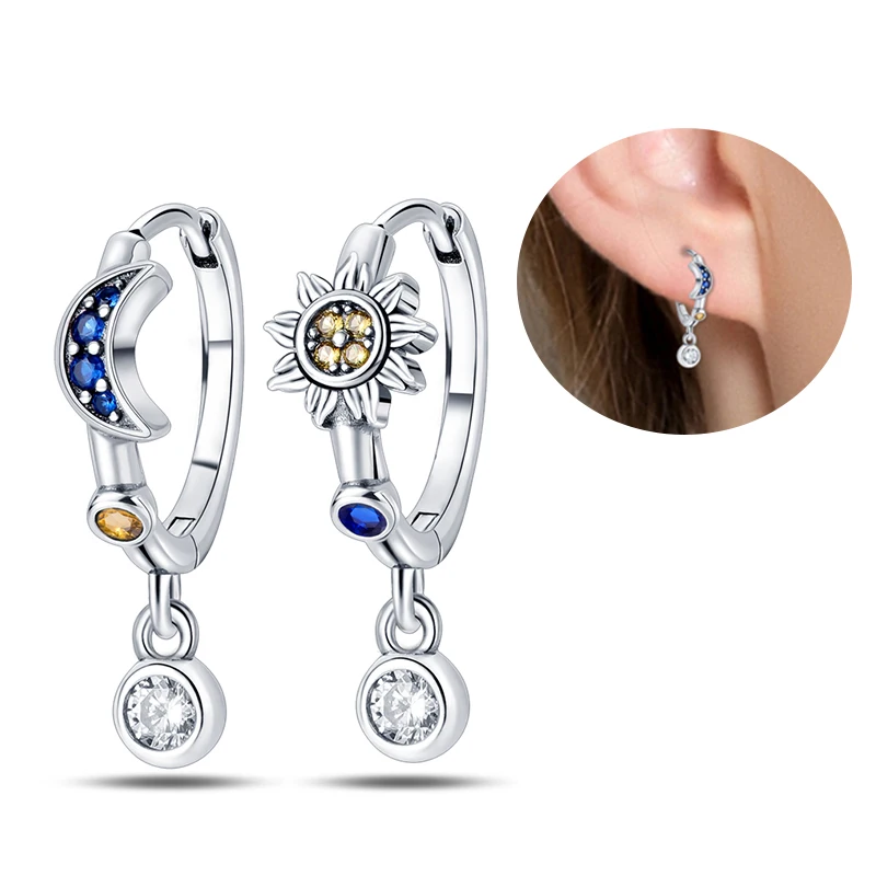 2025 Hot Sale 925 Silver Exquisite Sun And Moon Earrings Womens Luxury Gifts Original Design Heart Stud Earrings Fashion Jewelry image 6