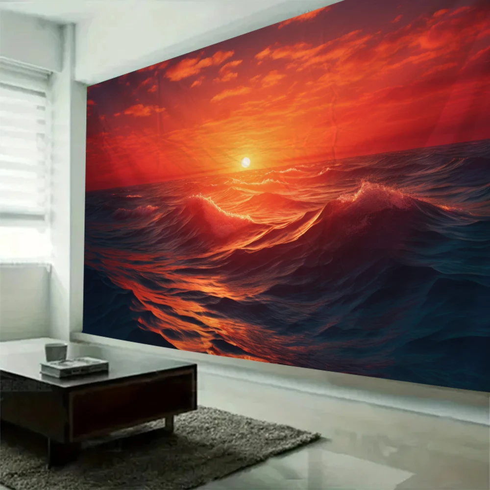 

Bohemian tapestry wall hanging, hippie wallpaper, sea view sunrise, living room bedroom, blanket, bed sheet, beach towel