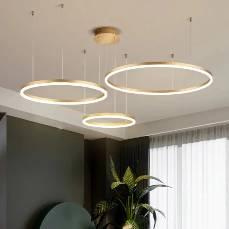 

Modern Led Pendant Lights Home Lighting Brushed Rings Living Room Ceiling Mounted Chandelier Lighting Hanging Lamp AC 110V 220V