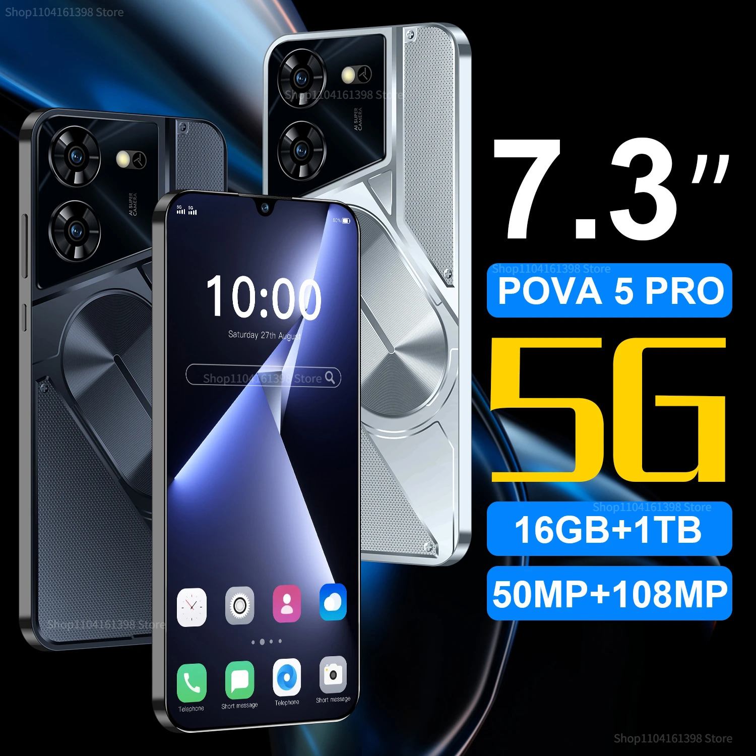 

Pova 5 Pro Smartphone Global Version 16GB 1TB 7.3 HD Screen Android 14 6800mAh 5G Gaming Phone Celulare Dual Sim Face Unlocked