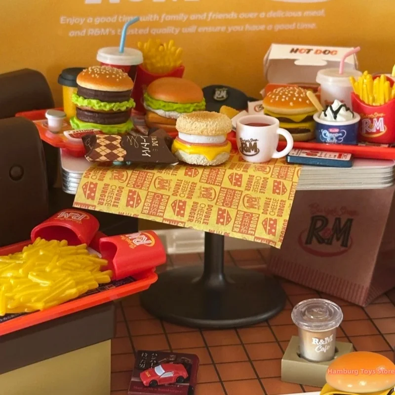 Re-Ment R & M Burger Shop patatas fritas Kola helado escena en miniatura colección modelo adornos regalo figuras de acción de juguete