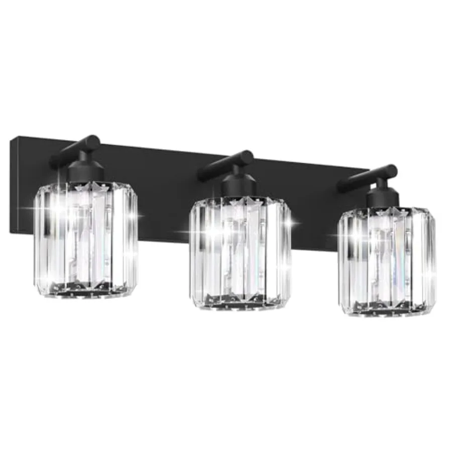 

Black Crystal Bathroom Vanity Light, Modern Bathroom Lighting Fixtures Over Mirror, Matte Black Wall Sconce Light Fixtures with