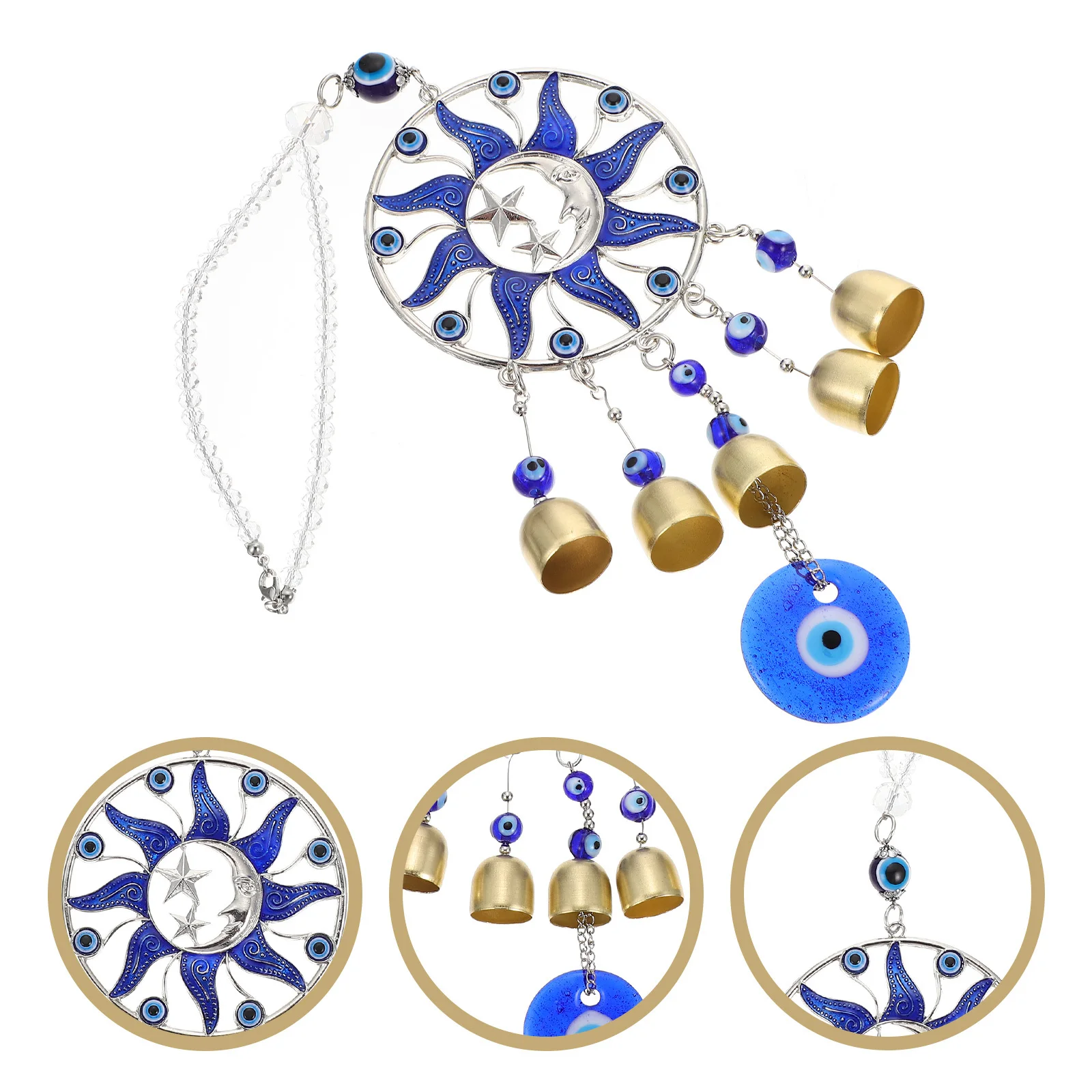 

Blue Evil Eye Wind Bell Hanging Decor Durable Alloy Wind Chime Pendant Balcony Garden Outdoor Hanging Ornament