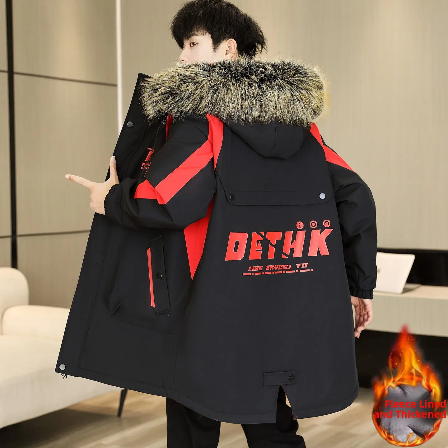 

Новая зимняя утепленная хлопковая куртка с капюшоном для мужчин и подростков, модная верхняя одежда средней длины