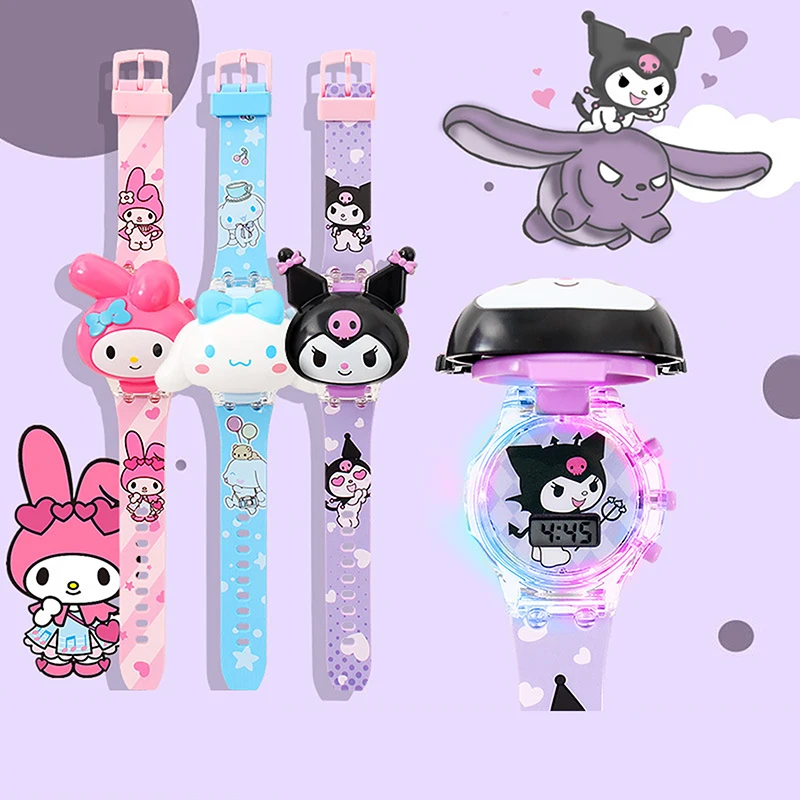 

Sanrio милые музыкальные светящиеся Детские наручные часы с силиконовым ремешком часы детские подарки на день рождения игрушки