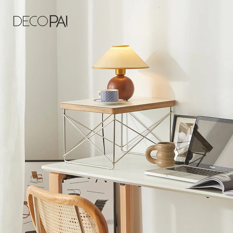 طاولة جانبية DECOPAI eames LTR، تصميم حديث مستطيل من الفولاذ المقاوم للصدأ باللون الأبيض لغرفة المعيشة وغرفة النوم وطاولة نهائية بمساحة صغيرة، كمبيوتر محمول