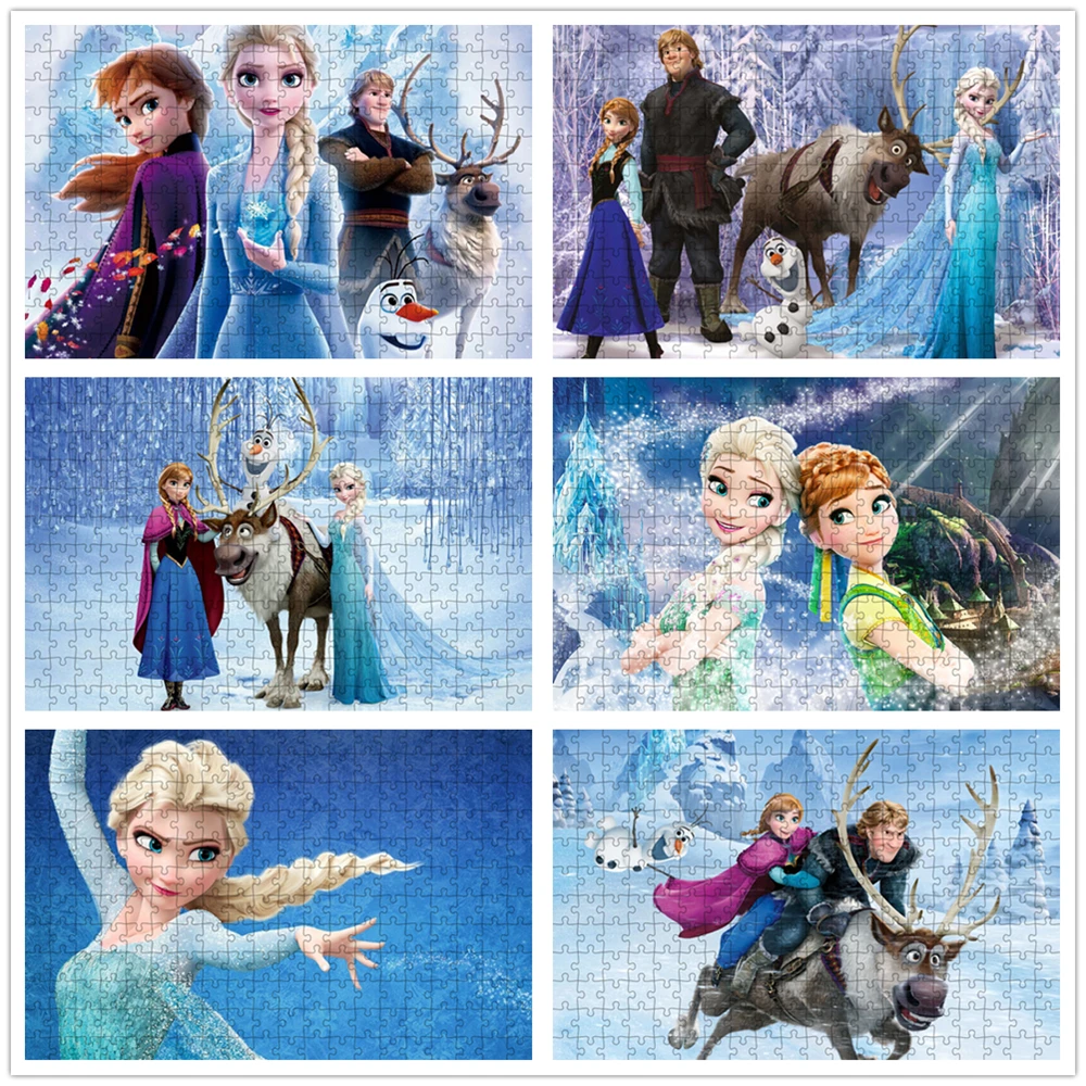 

300/500/1000 Pieces Disney Jigsaw Puzzle Frozen Elsa Princess Puzzle Educational Decompressing Family Game Toys for Children