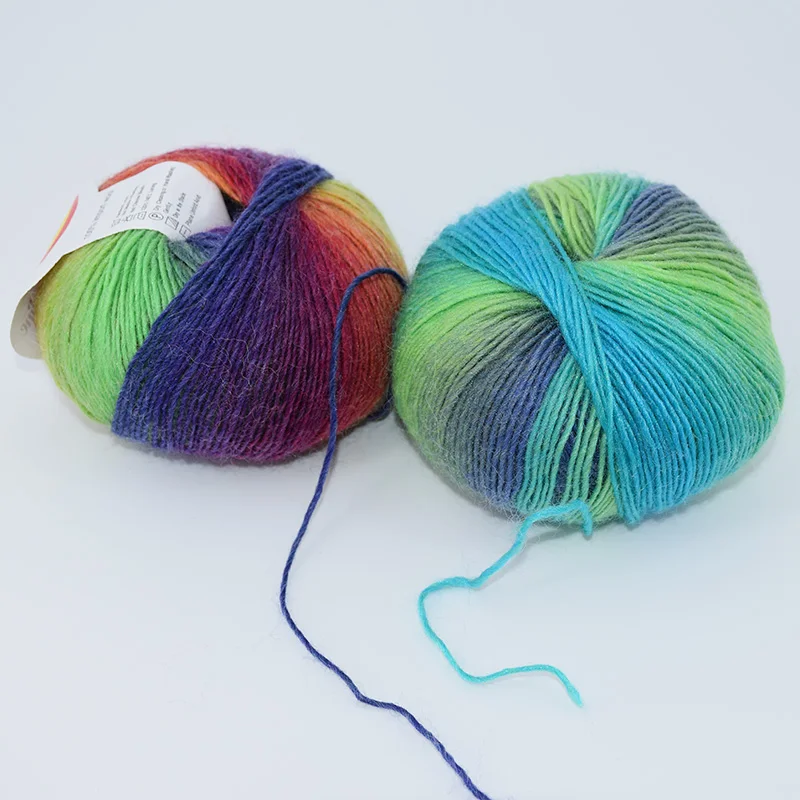 50g/Ball Worsted Section-dyeing Rainbow Yarn 100% Wool Yarn for Hand Knitting Crochet Gradual Change Color Thread JU002