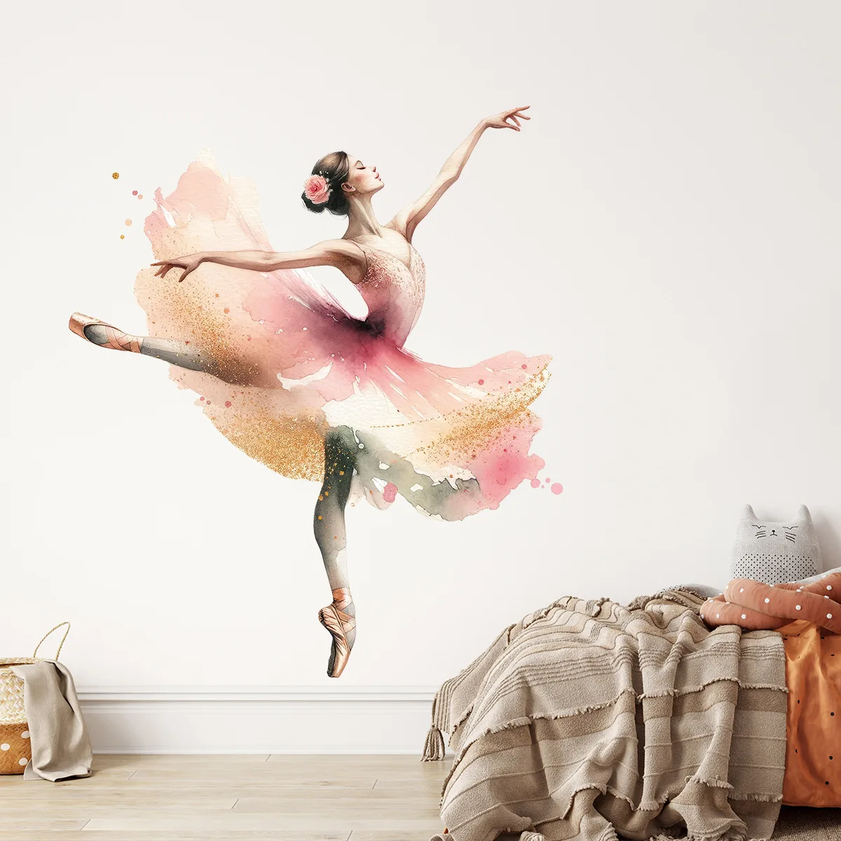 Beautiful Ballerina Girl Self-adhesive Wall Sticker Ballet Girl Dancer Art Wallpaper for Girls Room Dance Room Home Wall Decor