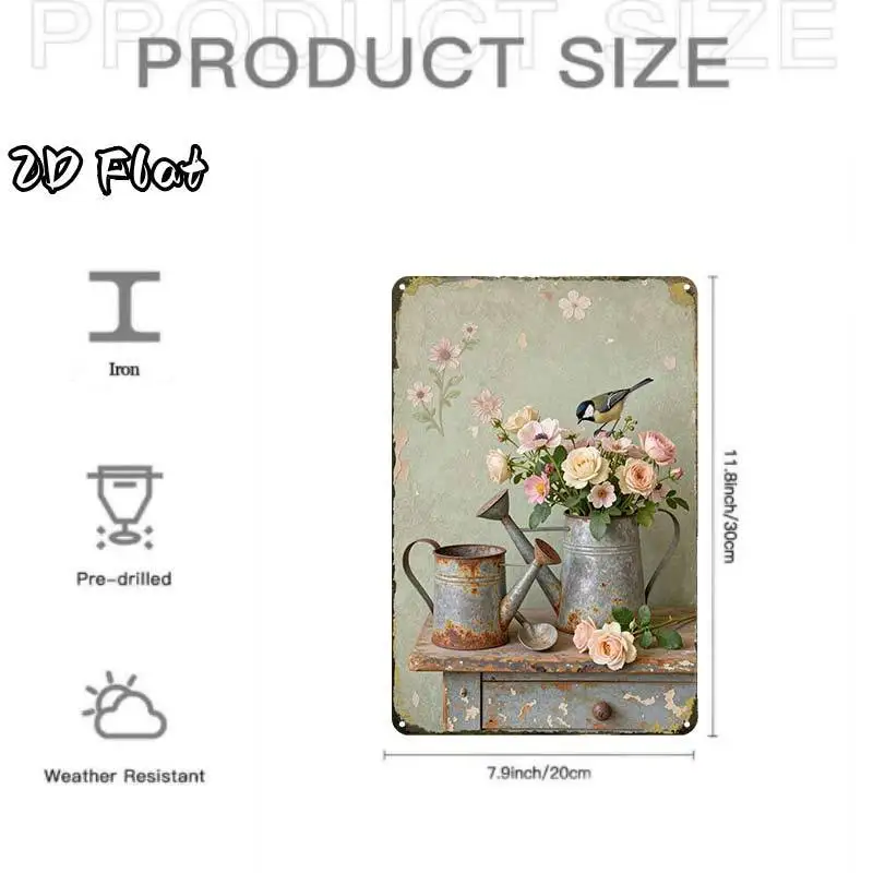 2D Flat - 2D-Flat, 1pc Vintage Rustic Garden Decor, Creative Tin Sign Garage Decoration, Bold Lettering, High-Quality Print, Hom