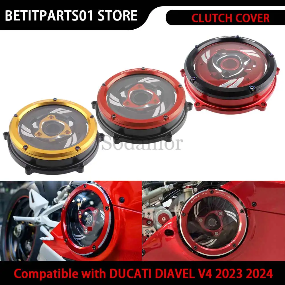 

Motorcycle Engine Clear Clutch Cover Protector Guard Pressure Plate CNC Aluminum For DUCATI MULTISTRADA V4 RALLY 2023 2024