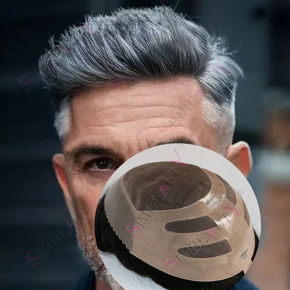 

Прочный тонкий дышащий кружевной парик Mono & NPU для мужчин, коричневый, серый 440 # 320 # 100% сменные капиллярные протезы системы человеческих волос