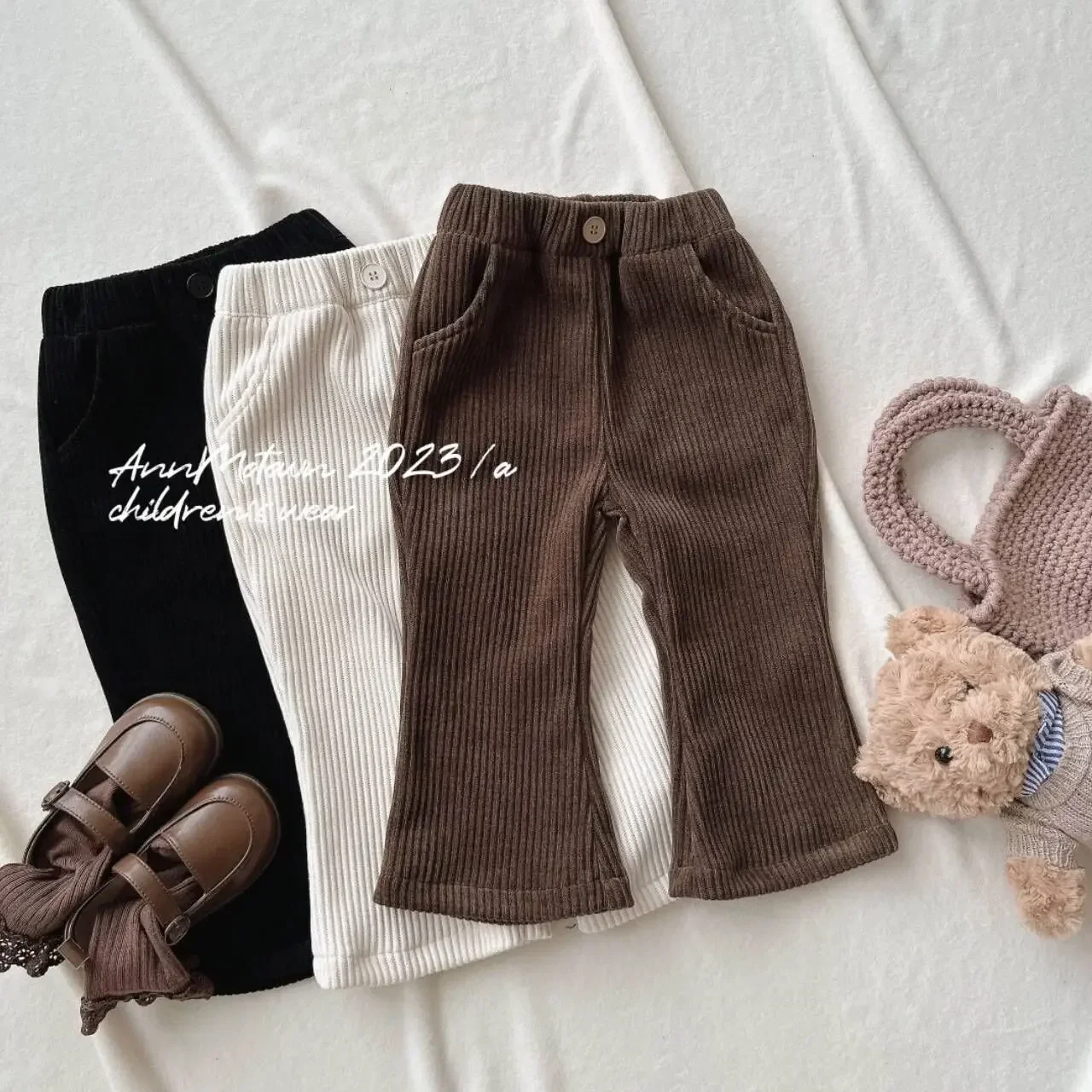 Girl Pants Autumn Winter New Korean Style Children Girls Leggings Cotton Stripe Bell Bottoms Children Stretch Bell Bottoms Pants