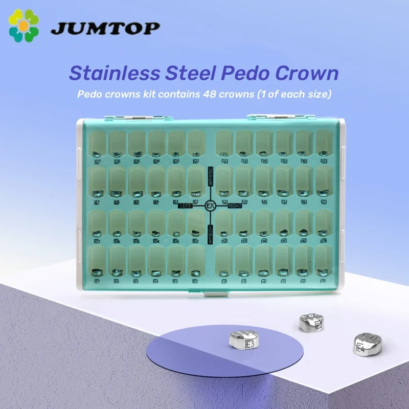 

JUMTOP 48Pcs Dental Kids Crown Stainless Steel Temporary Crown Primary Molar Tooth Protection