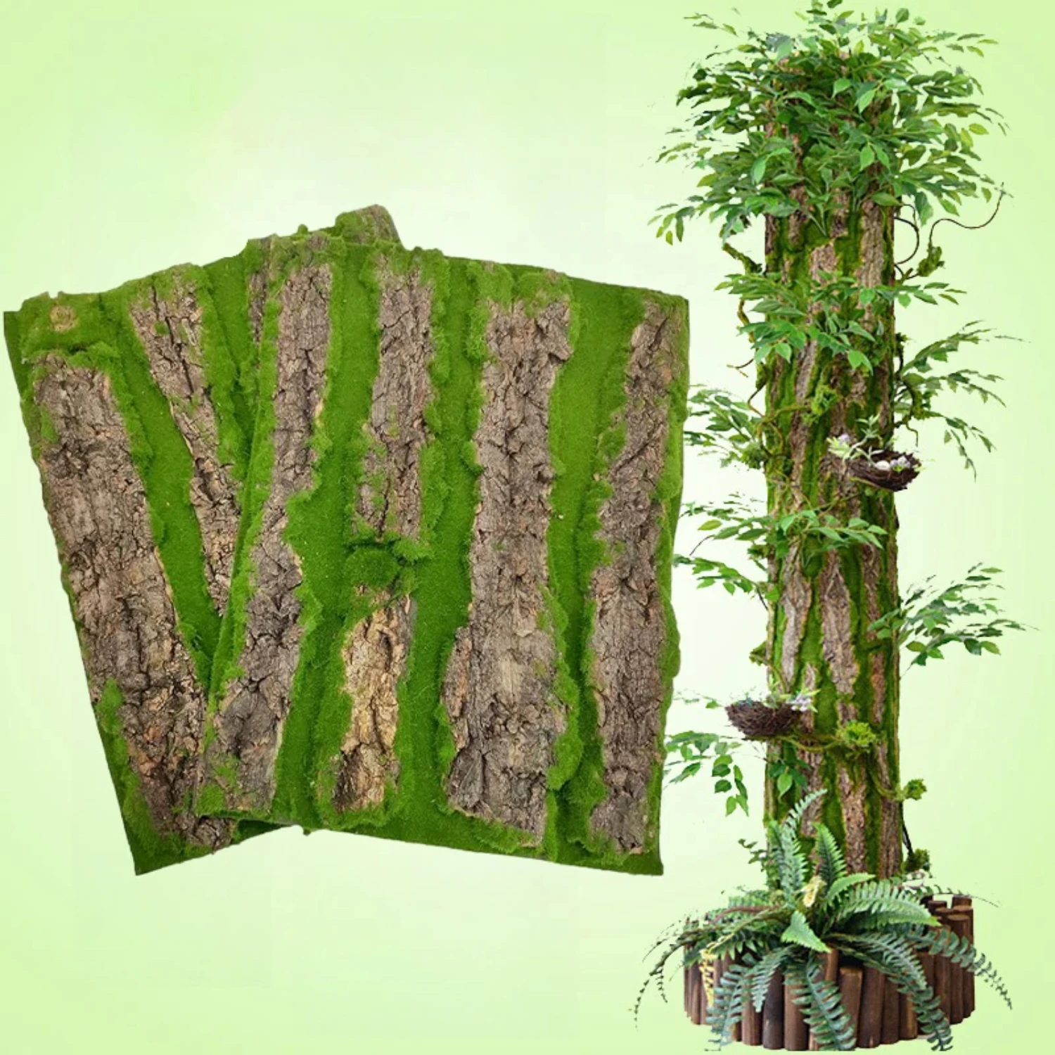 Outdoor Garden Decorations Artificial Moss Bark Fake Plant Simulation Tree Natural Bark Pipe Pillar Cork Cover Wall Decor Balcon