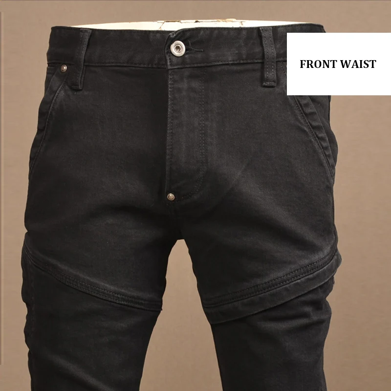 Street Fashion Men Jeans High Quality Black Stretch Slim Fit Spliced Designer Biker Jeans Homme Patched Hip Hop Denim Pants Men