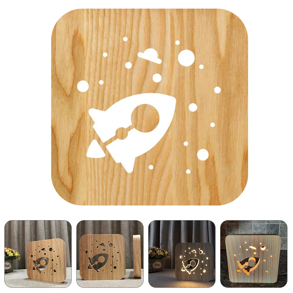 

1Pcs Wooden Rocket Night Light Carved Lamp for Dorm Office Baby Room Holiday Gift Lightweight Eco-Friendly Decor