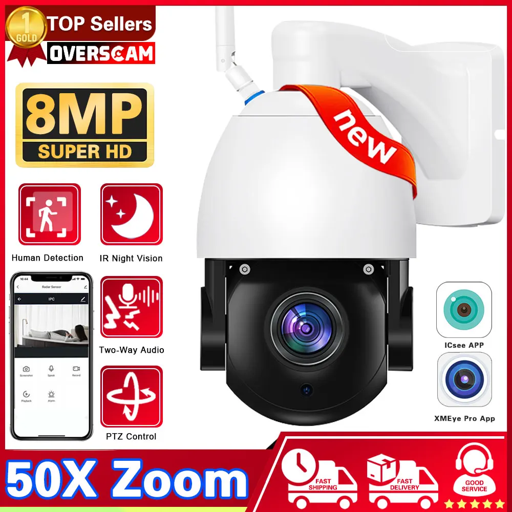 4K 8MP WiFi Security IP Camera Outdoor Wirelss Video Camera 50x Optical Zoom Surveillance Network Wireless CCTV PTZ iCSee