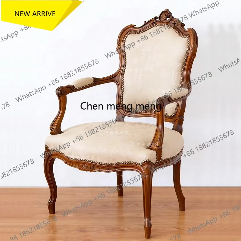 

M178 French Solid Wood Retro Carved Home Dining Chair Fabric Armchair Leisure Sofa Chair