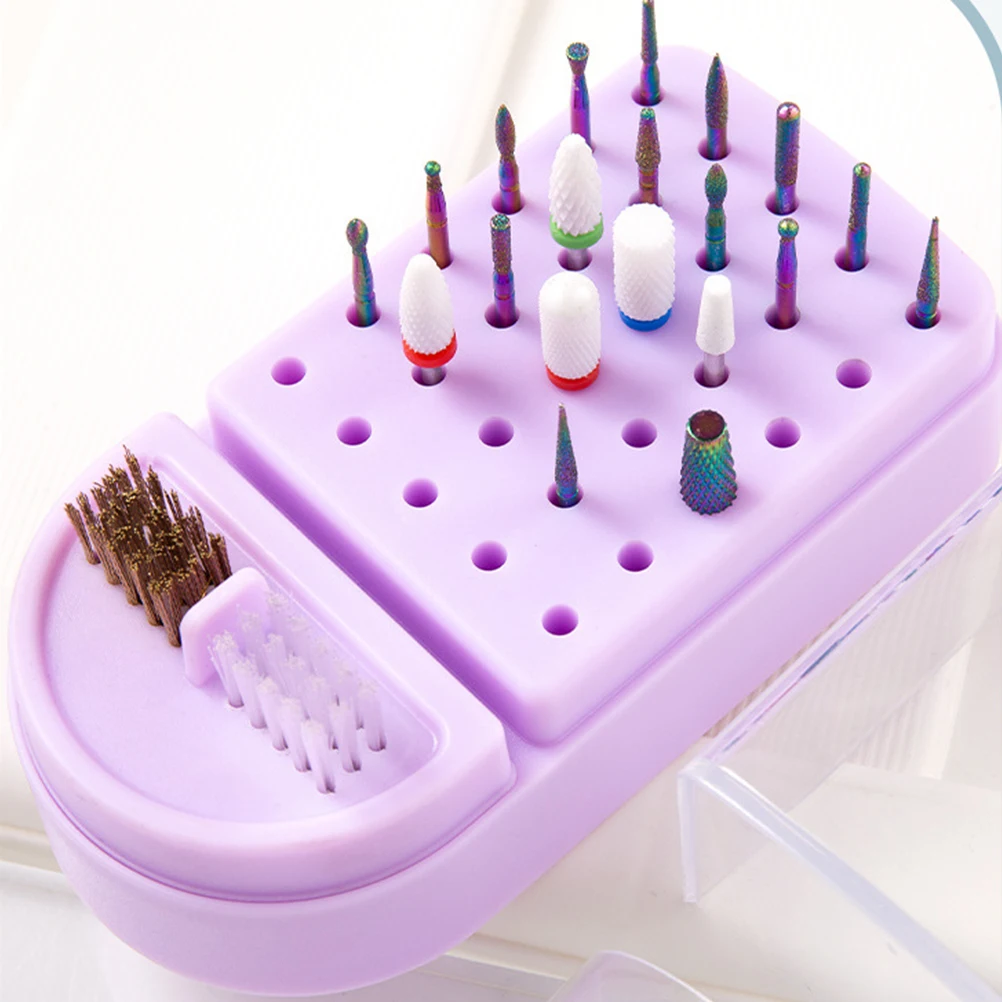 

30 Holes Plastic Nail Drill Bits Storage Box Purple Empty Case for Manicure Grinding Heads ganizer Salon Home Use