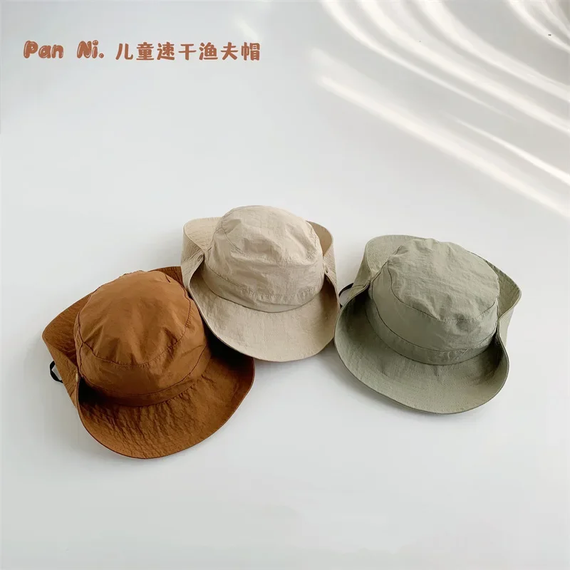 Japanese Style Solid Color Hat Children Quick Drying Fisherman Hat 2024 Summer Outdoor Baby Casual Simple Fashionable Hat