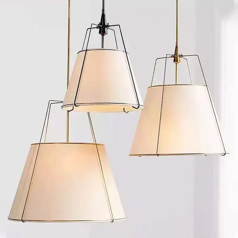 Vintage Cloth Pendant Lights Dining Table Kitchen Island Chandelier American Living Room Bedroom Indoor Lighting Decor