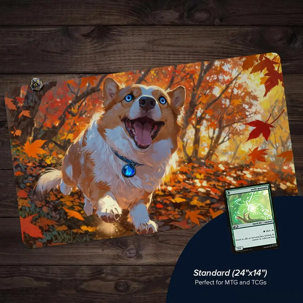 Enthusiastic Corgi MTG Spielmatte Magic Card Mat mit genähtem Rand, rutschfeste, langlebige Tischunterlage, Brettspielmatte für TCG