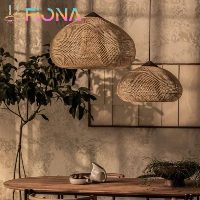 Wabi-sabi Pendant Chandelier Lighting Retro Dining Living Bedroom Balcony Bamboo Rattan Designer Japanese Style Pendant Light