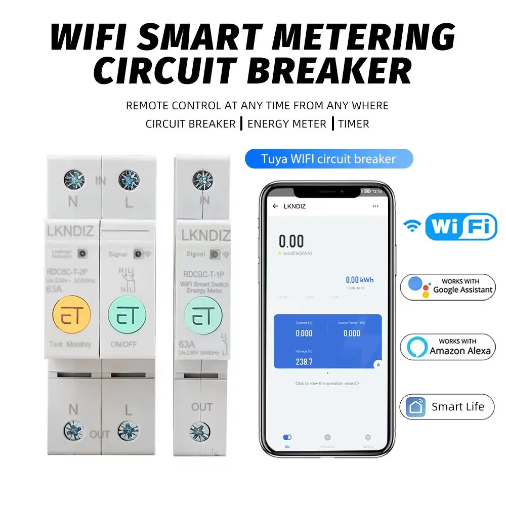 

1P 2P TUYA WIFI APP Circuit Breaker Time Relay Switch Leakage Voltage Protection Zigbee Smart Energy Power Consumption kWh Meter