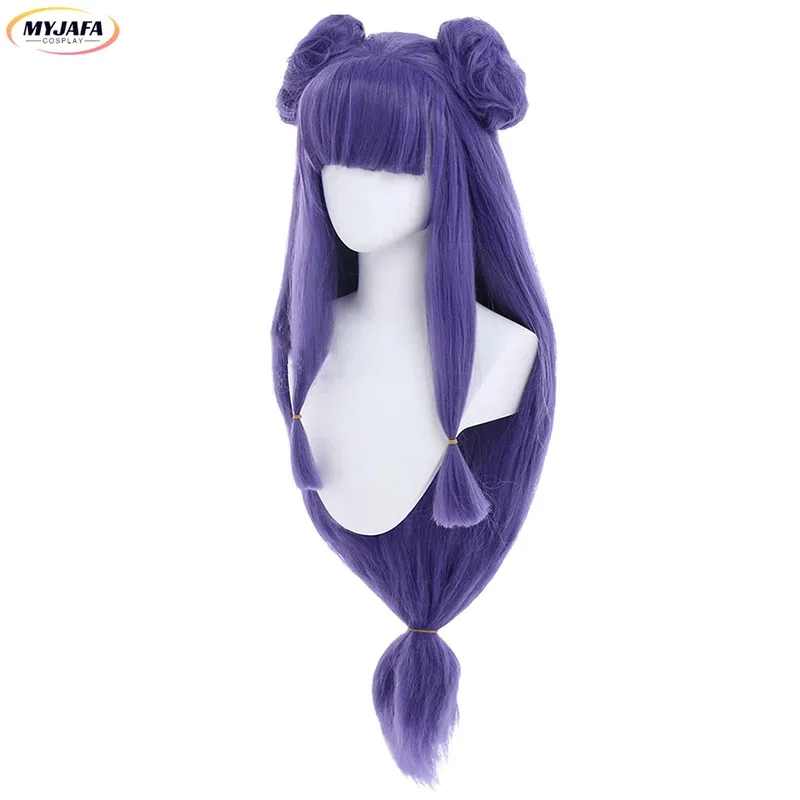 Peluca de champú Anime Ranma 1/2 peluca de Cosplay Ranma Nibun-no-Ichi púrpura bollos largos pelucas de pelo sintético resistentes al calor + gorro de peluca
