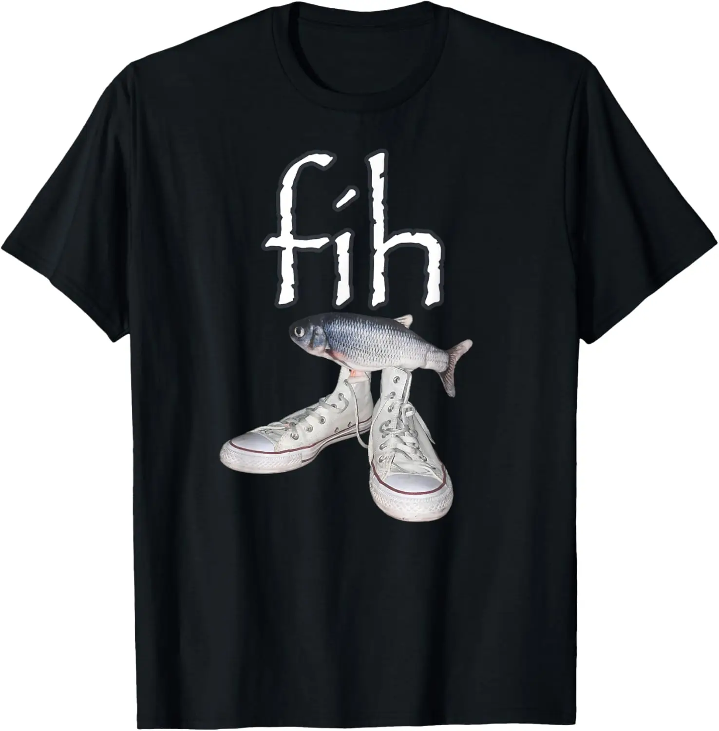 

Fih Fish Shoes Meme Funny Misspelled Calling Humor Graphic Tee Casual Short Sleeve T-Shirt