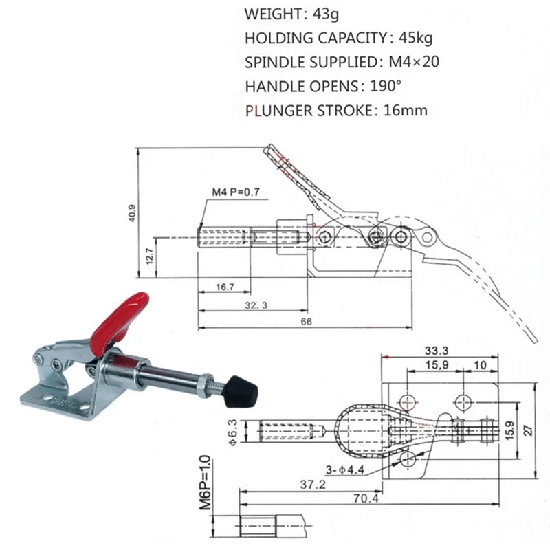 2PCS GH-301AM Morsetto a levetta a sgancio rapido 45KG 99Lbs Forza di serraggio Morsetti push-pull 16mm Corsa dello stantuffo Strumento manuale Tipo