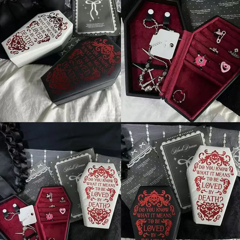 Vetrina per gioielli con bara gotica Vetrina in velluto Scatola per confezioni regalo di Halloween Bigiotteria in pelle Organizzatore di gioielli portatile