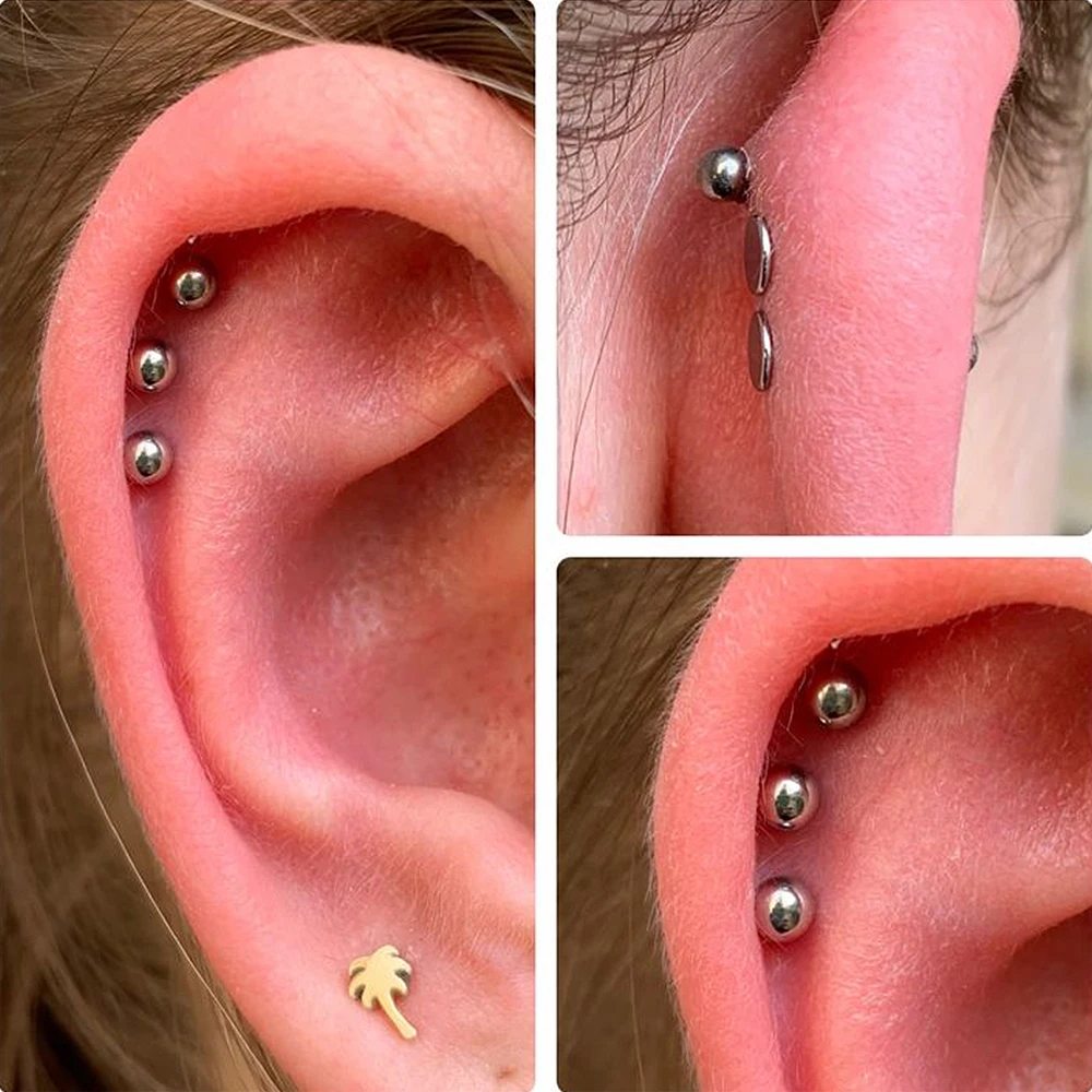 20/5PCS Surgical Steel Ultra-short Shaft Ball Flat Back Ear Helix Daith Earring 20/16g Screw Piercing Children Unisex Jewelry