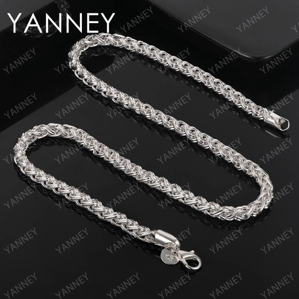 

925 Sterling Silver 8MM 18 Inches Hemp Rope Chain Necklace Men Women Fashion Charm Wedding Party Jewelry