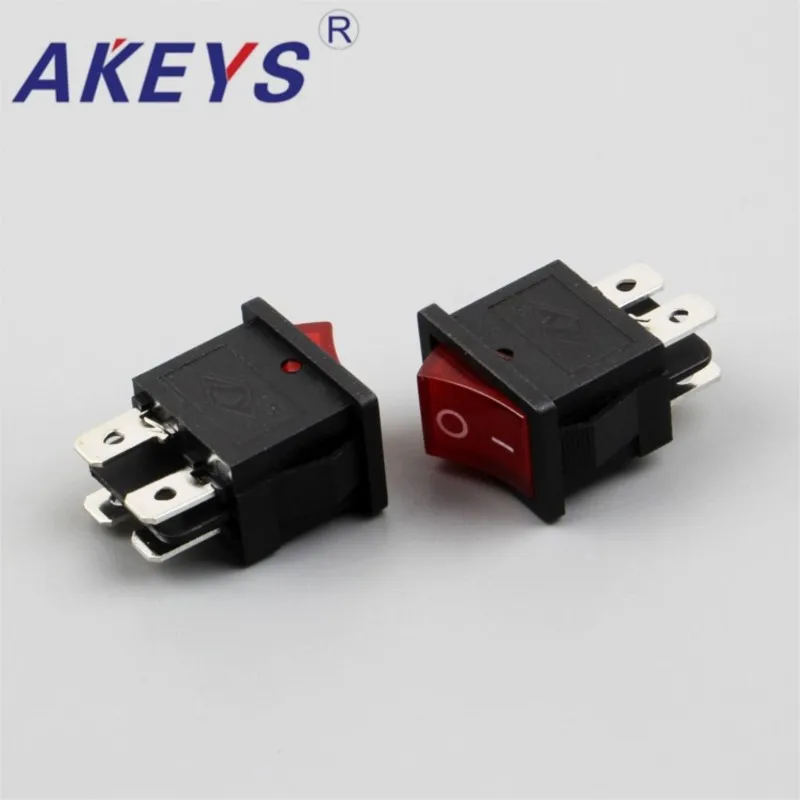 10PCS KCD1-104N 6A 250VAC ON OFF 4-PIN 2 Way SPST Rocker Switch with Red light
