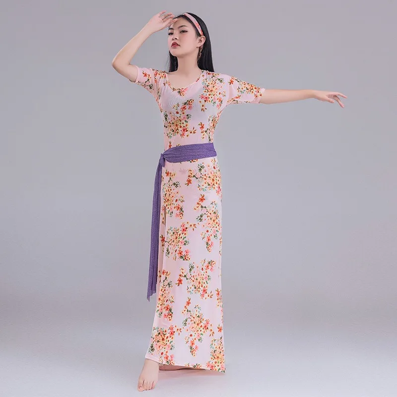 Trajes de dança do ventre personalizados, roupas de prática, robe plus size, vestido floral, roupas de performance de dança oriental