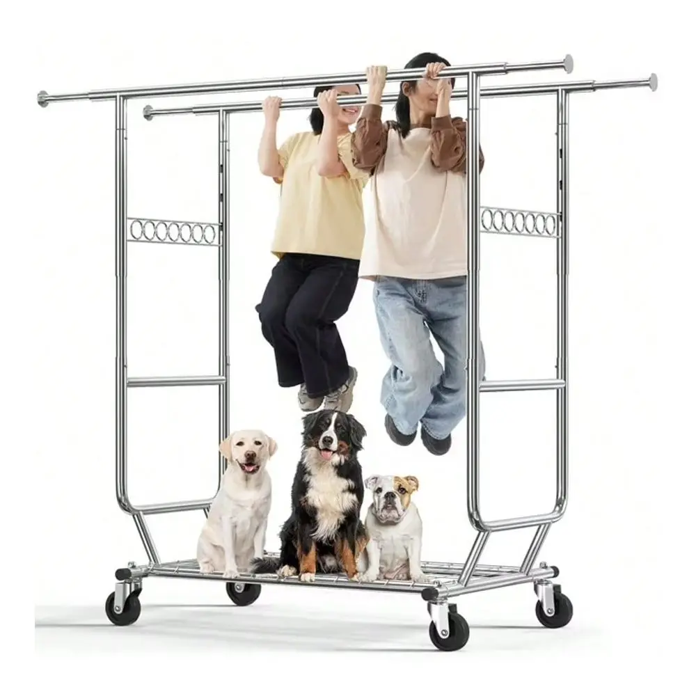 

Lbs Heavy Duty Clothing Garment Rack With Shelves Commercial Grade Clothing Racks On Wheels Rolling Double Clothes Rack Portabl
